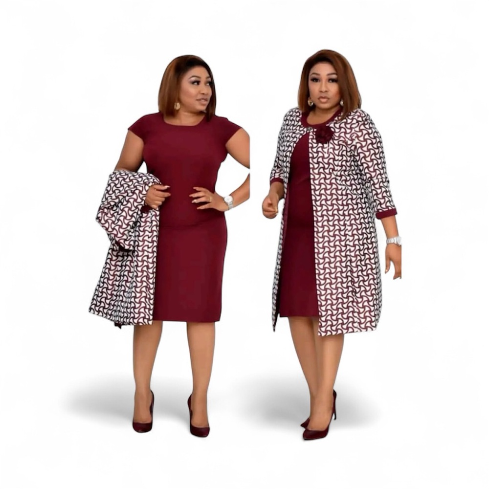 Burgundy Dress with Patterned Coat